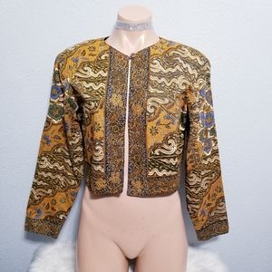 Vintage 80s 90s Pier 1 beaded ethnic hippie boho crop jacket MEDIUM